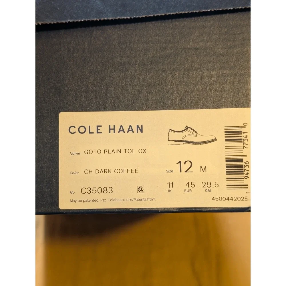 Men's Brown Leather Oxford Dress Shoes Cole Haan Goto Plain Toe Size 12M Dark...